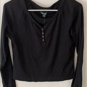 black long sleeve henley top with buttons